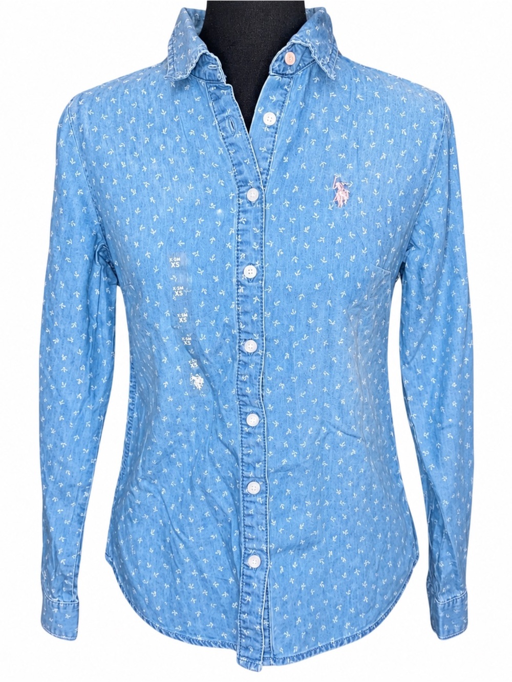 U.S. Polo Assn. Light Blue Denim Button Down Shirt | Star Print | Size XS